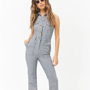 Striped Button Front Jumpsuit